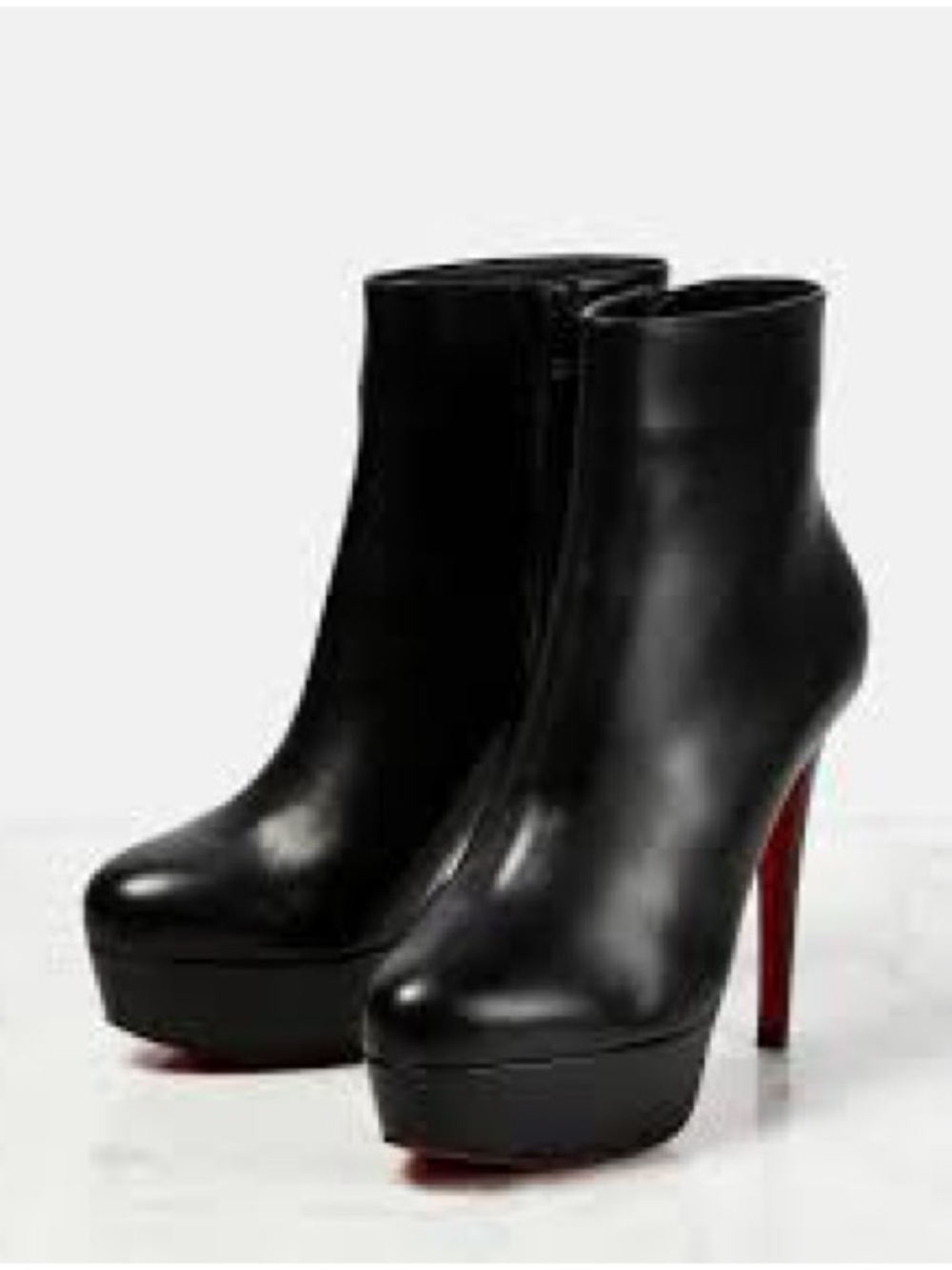 Christian Louboutin Black Leather Platform Ankle Boots with Red Soles